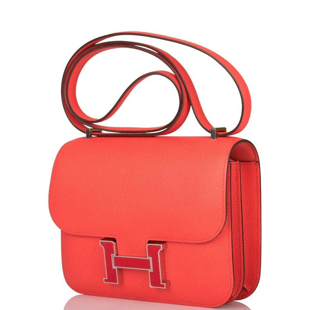 Hermes Rose Enamel Mini Constance 18cm Texas Epsom and Rouge de Coeur Palladium Hardware