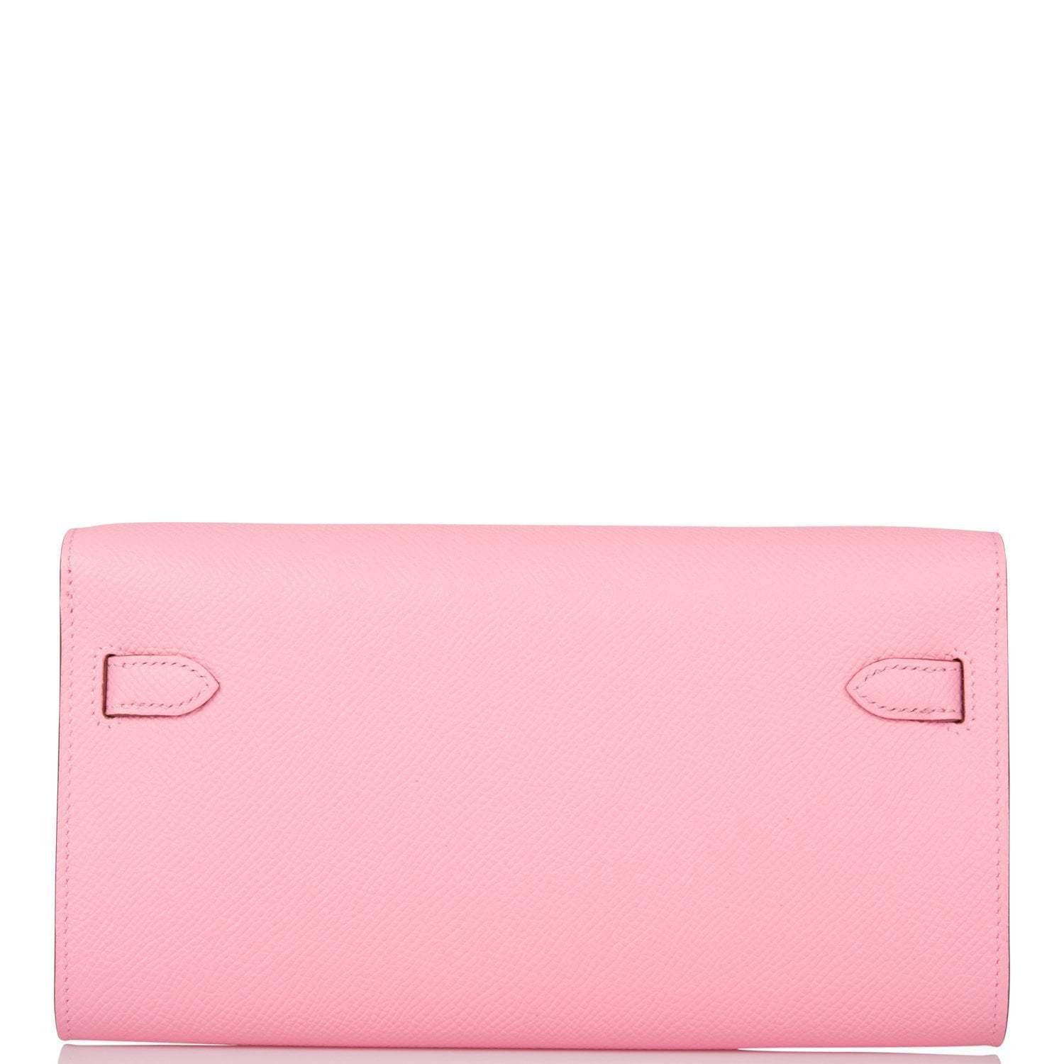 Hermes Rose Confetti Epsom Kelly Wallet To Go Palladium Hardware