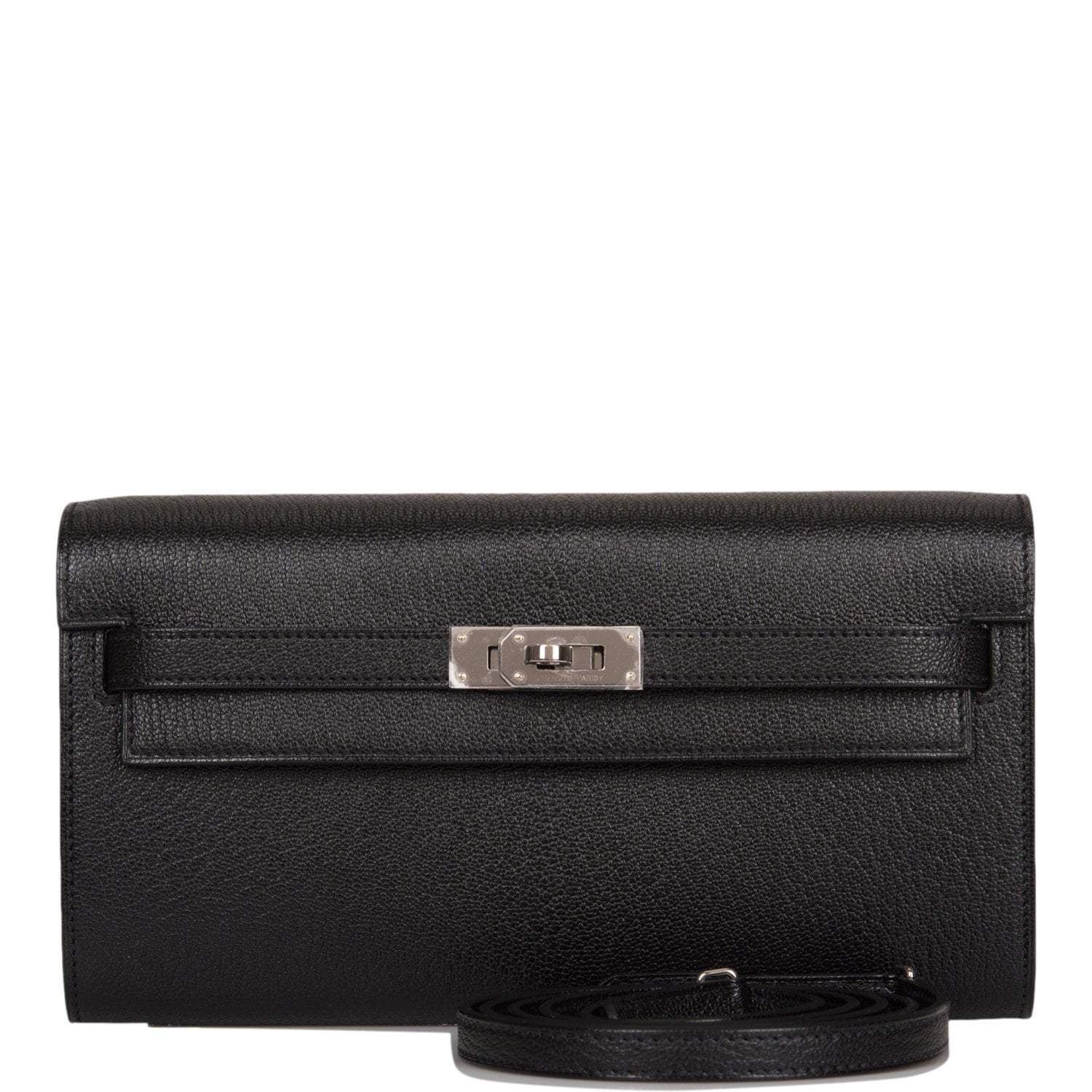 Hermes Black Chevre Kelly Wallet To Go Palladium Hardware