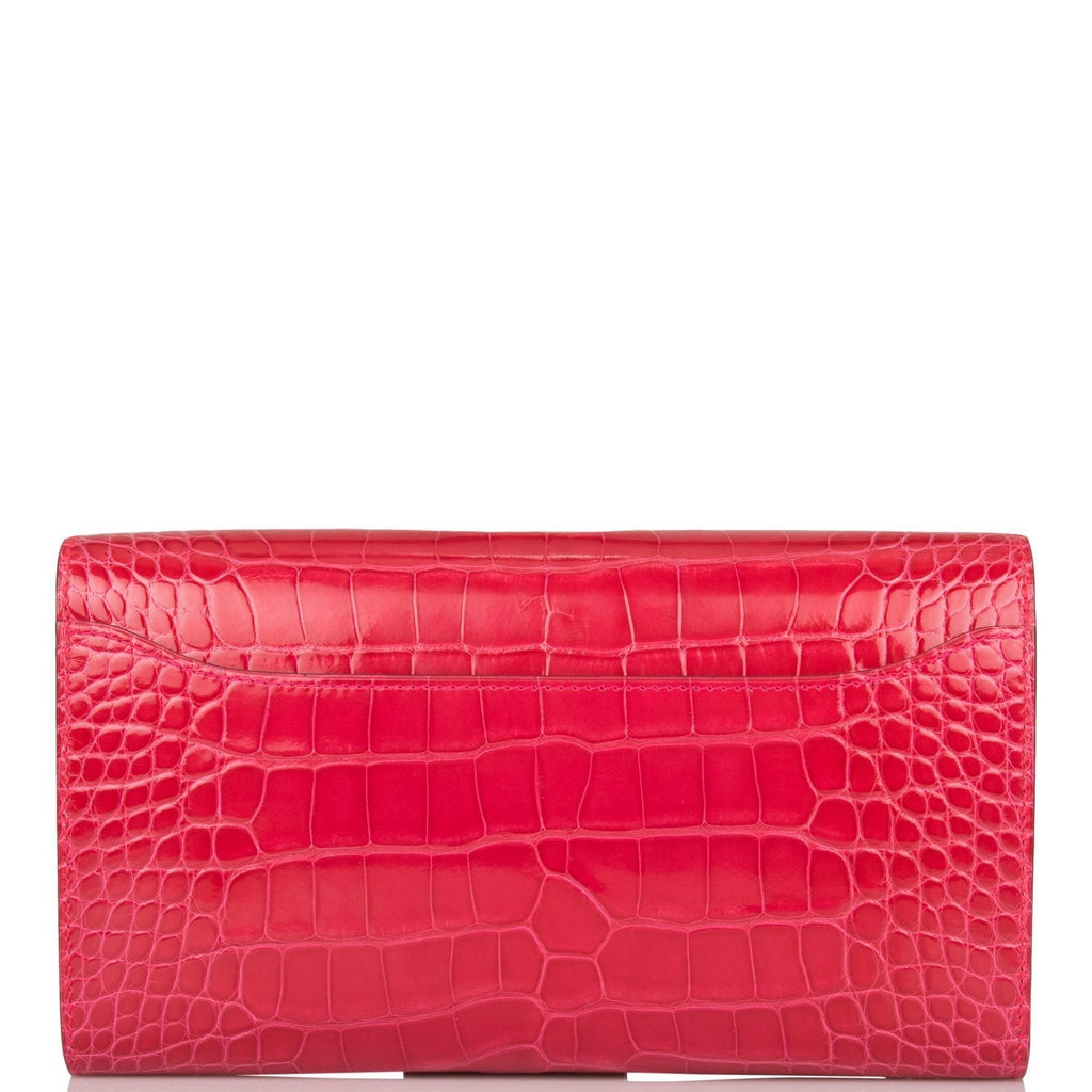 Hermes Rose Extreme Shiny Alligator Constance Wallet To Go Palladium Hardware