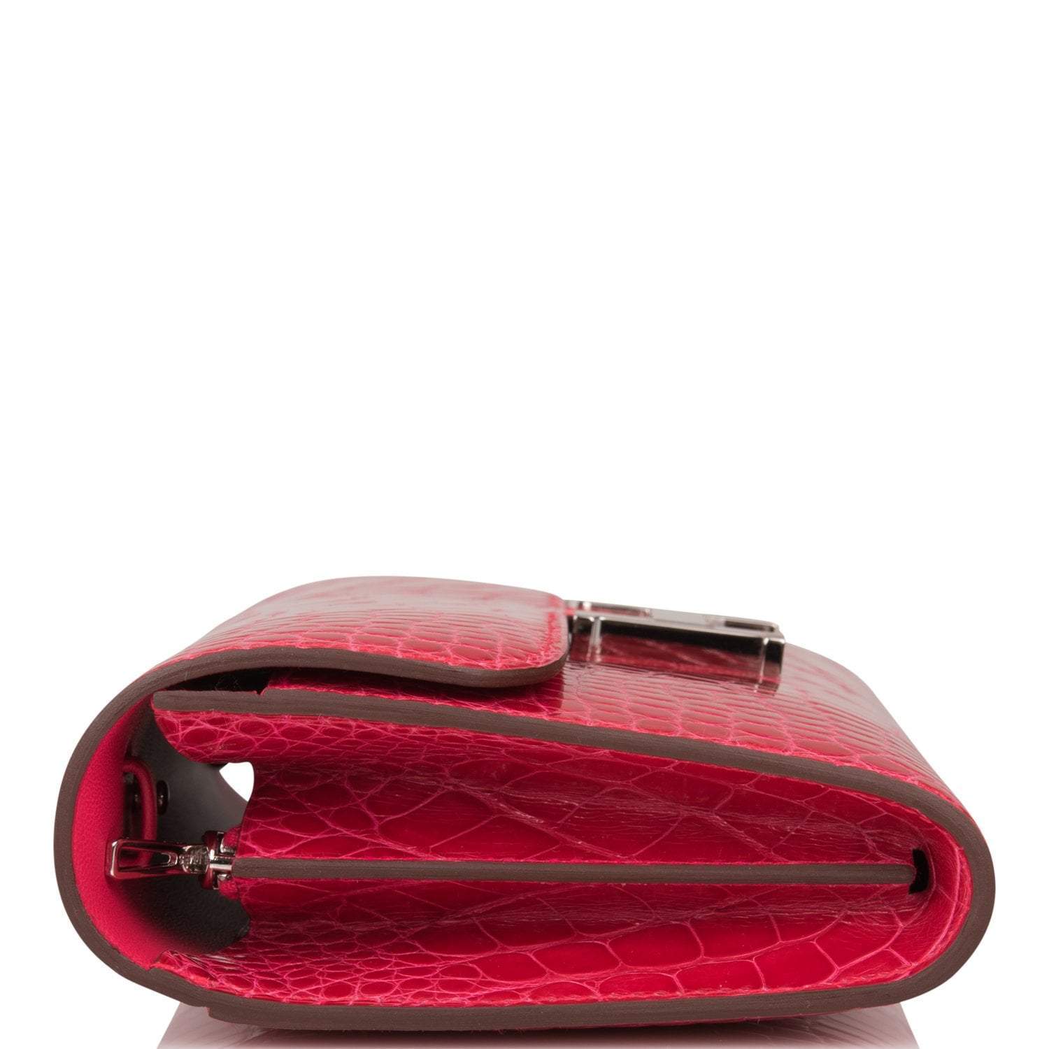 Hermes Rose Extreme Shiny Alligator Constance Wallet To Go Palladium Hardware