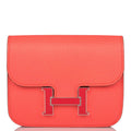 Hermes Rose Texas Epsom Constance Slim Wallet Palladium Hardware