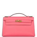 Hermes Rose Azalee Swift Mini Kelly Pochette Gold Hardware