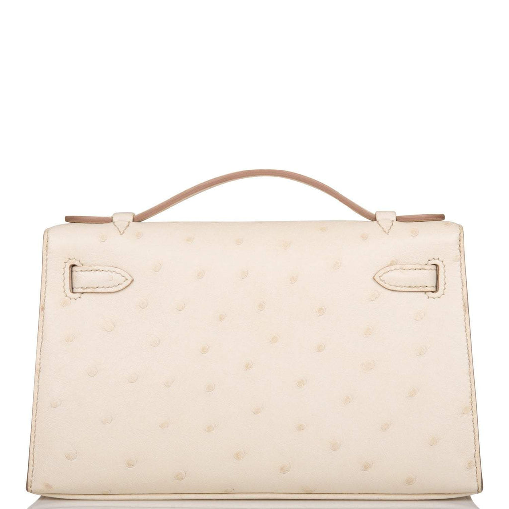 Hermes Kelly Pochette Beton Ostrich Gold Hardware