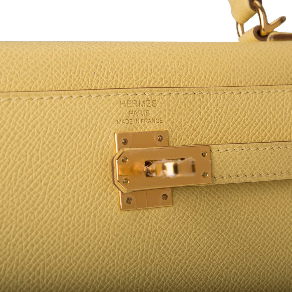 Hermes Jaune Poussin Epsom Sellier Kelly 25cm Gold Hardware
