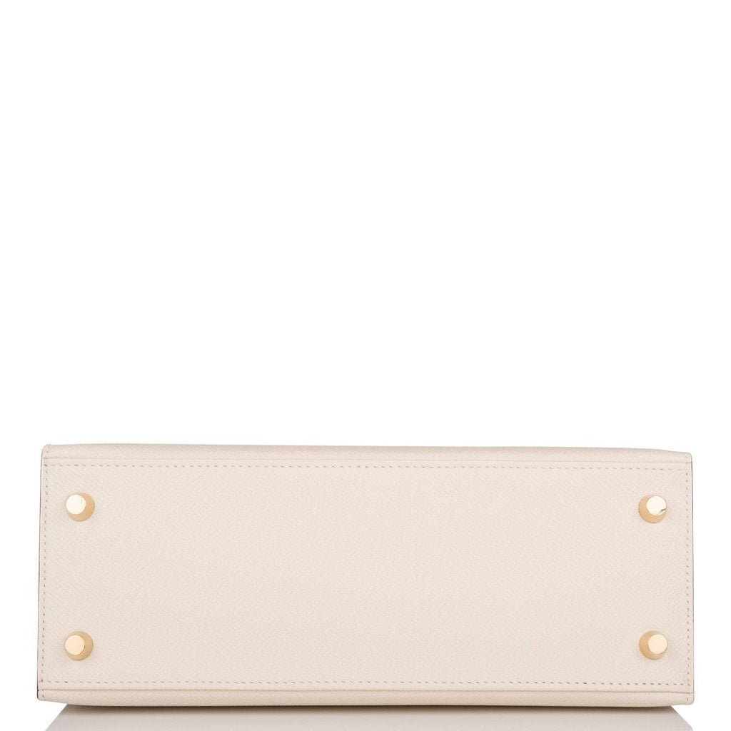 Hermes Kelly 25cm Bi-Color Craie and Etoupe Epsom Sellier  Brushed Gold Hardware