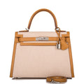Hermes Sesame Toile and Swift Sellier Kelly 28cm Palladium Hardware