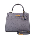 Hermes Horseshoe Stamp (HSS) Bi-Color Gris Agate and Bleu Electric Ostrich Sellier Kelly 25cm Brushed Gold Hardware