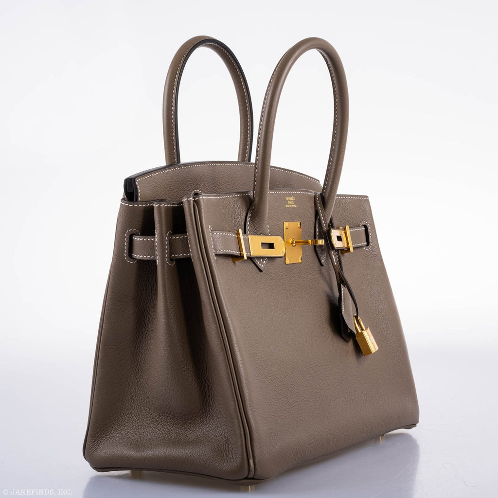 Hermes Birkin 30 Etoupe Navillo leather Gold Hardware - 2019, D