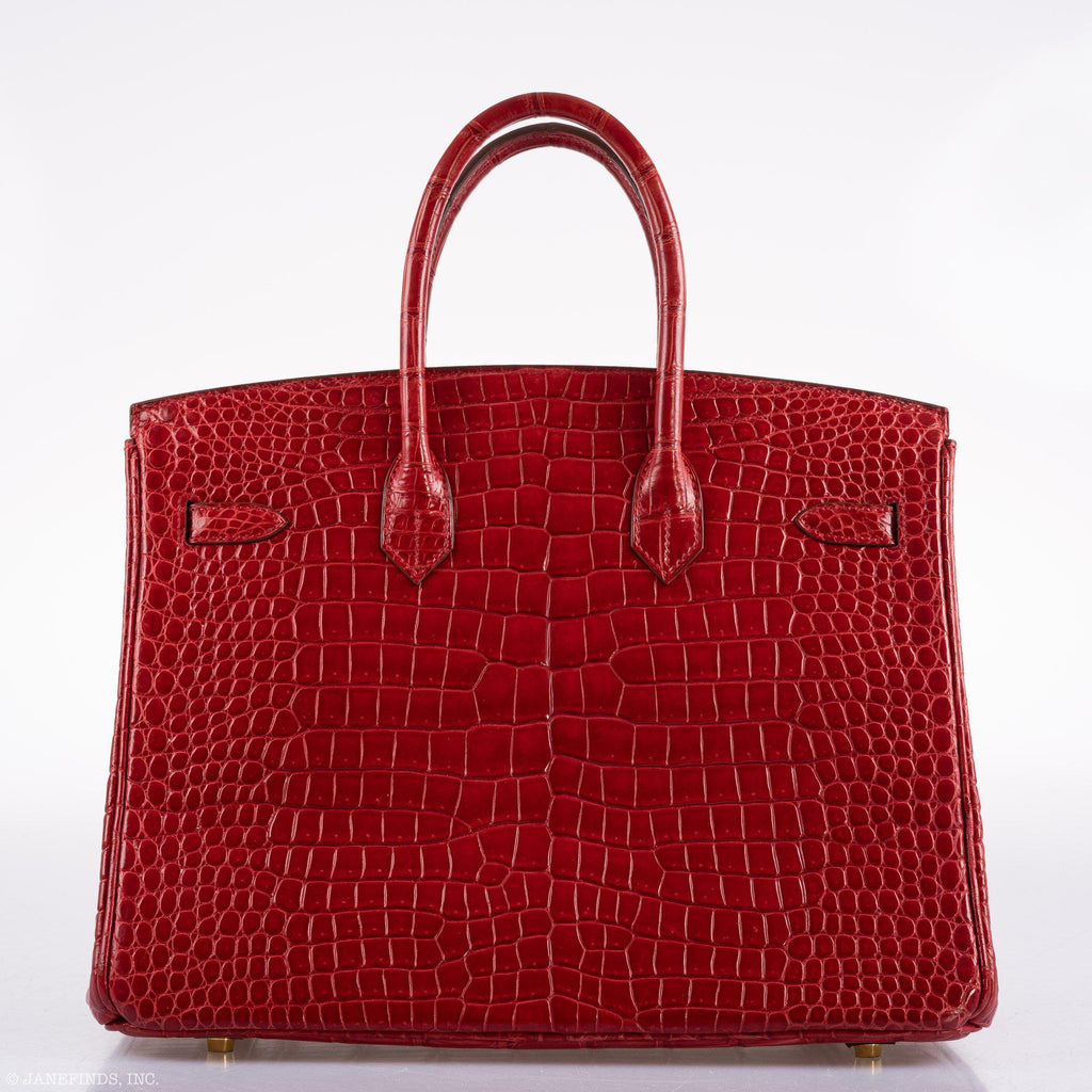 Hermes Birkin 35 Braise Porosus Crocodile with Gold Hardware - 2011, Square O