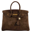 Hermes Birkin 35 Chocolate Veau Doblis Suede with Gold Hardware - 2011, O Square