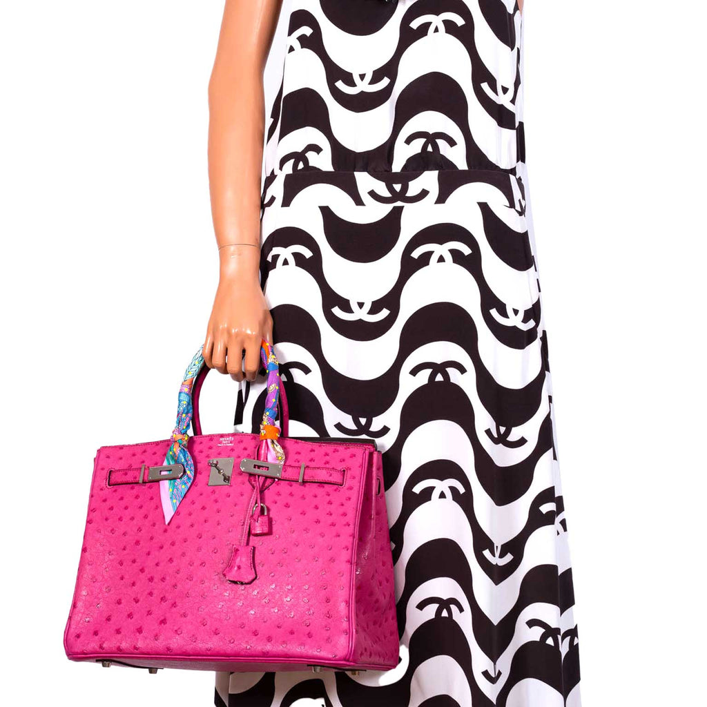 Hermes Birkin 35 Fuchsia Ostrich with Palladium Hardware - 2004, H Square