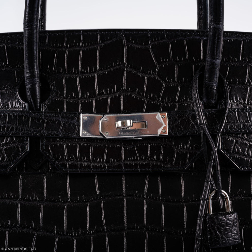 Hermes Birkin 40 Black Matte Porosus Crocodile Palladium Hardware