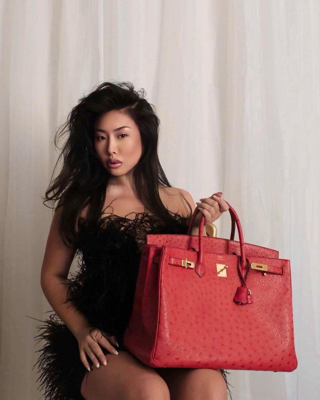 Hermes Birkin 40 Rouge Vif Ostrich with Gold Hardware - 1993, W Circle