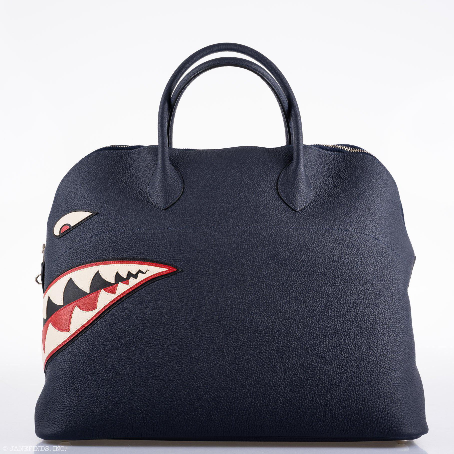 Hermes Bolide 40 Shark Indigo Blue Togo Unisex Bag Palladium Hardware