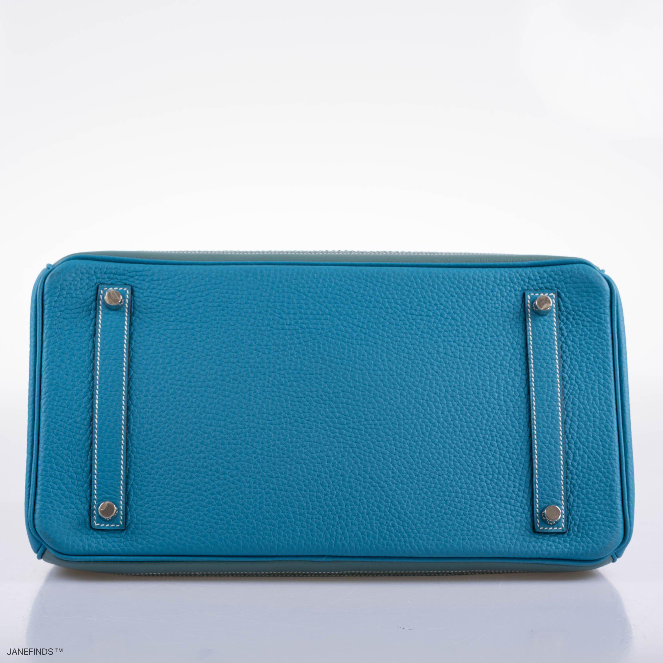 Hermes Ghillies Birkin 35 Ciel Doblis, Turquoise Togo & Blue Jean Swift with Palladium Hardware - 2015, T