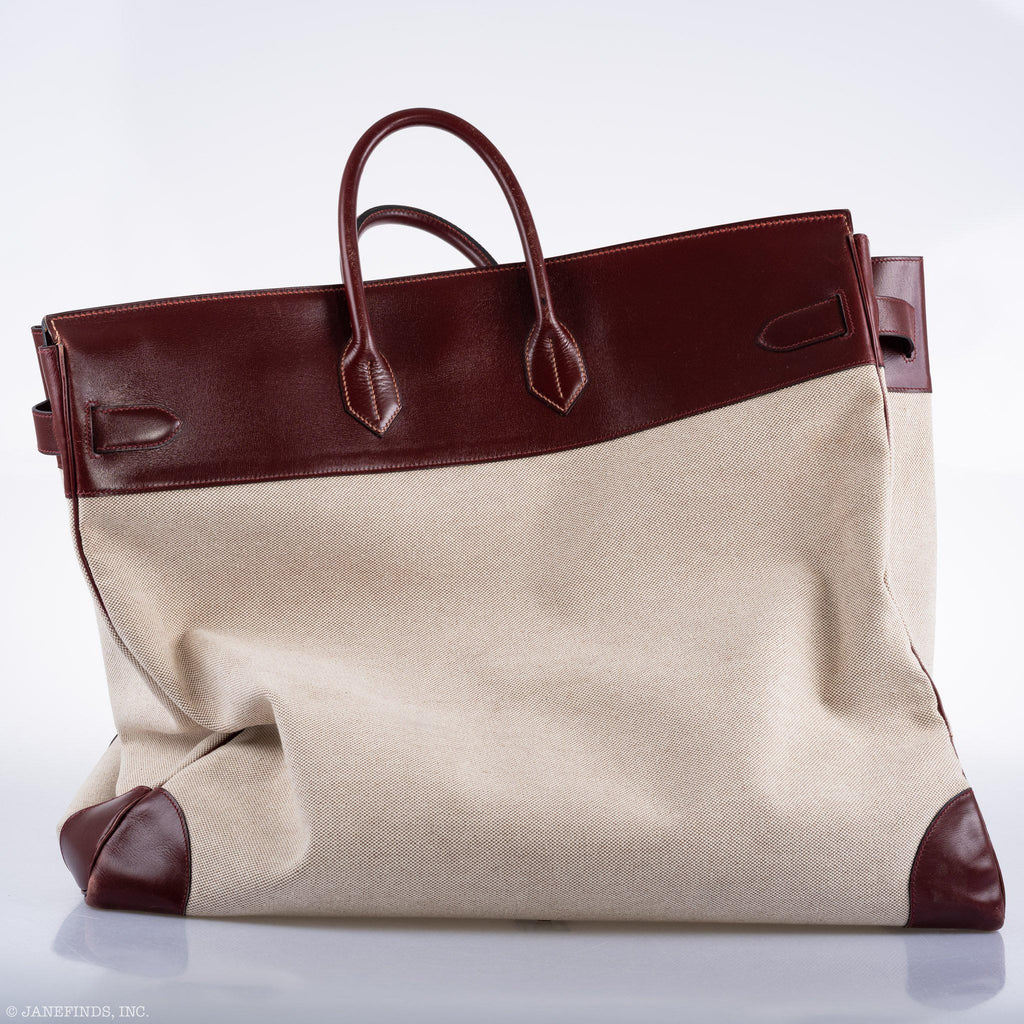 Hermes HAC Birkin 55 Toile & Rouge H Box with Gold Hardware - 1981, K Circle
