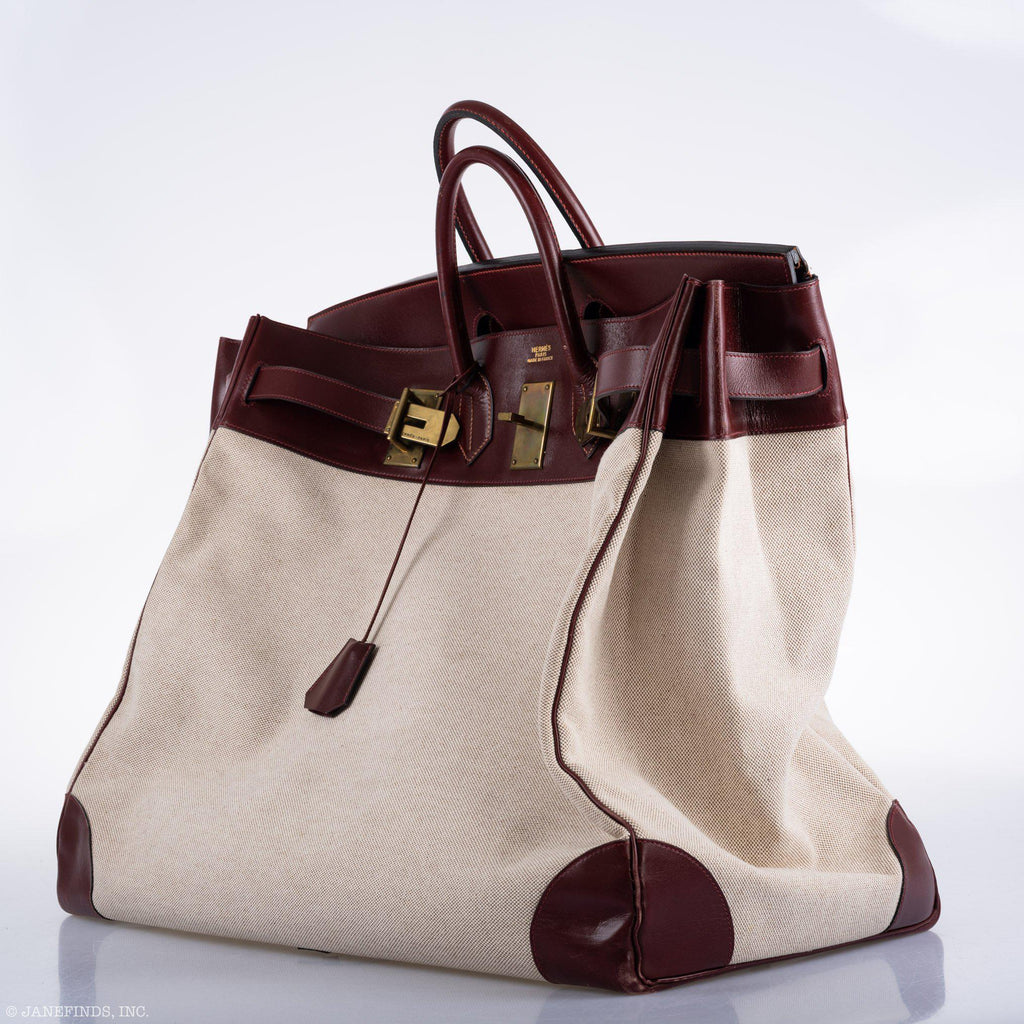Hermes HAC Birkin 55 Toile & Rouge H Box with Gold Hardware - 1981, K Circle