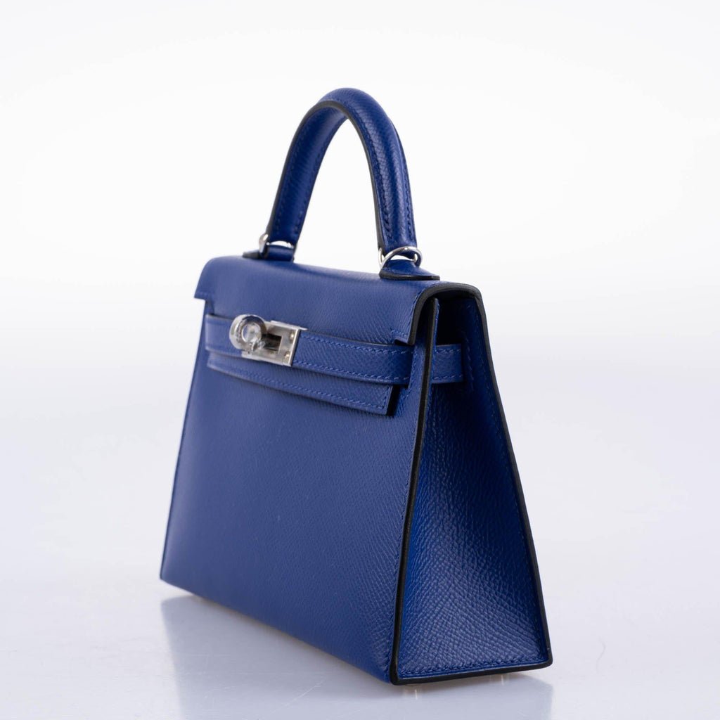 Hermes HSS Kelly 20 Mini II Sellier Blue Electric & Black Interior Epsom Palladium - 2021, Z
