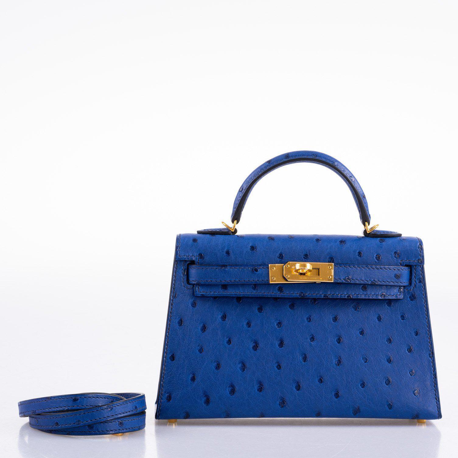 Hermes Kelly 20 Mini II Sellier Blue Sapphire Ostrich Gold Hardware - 2018, C