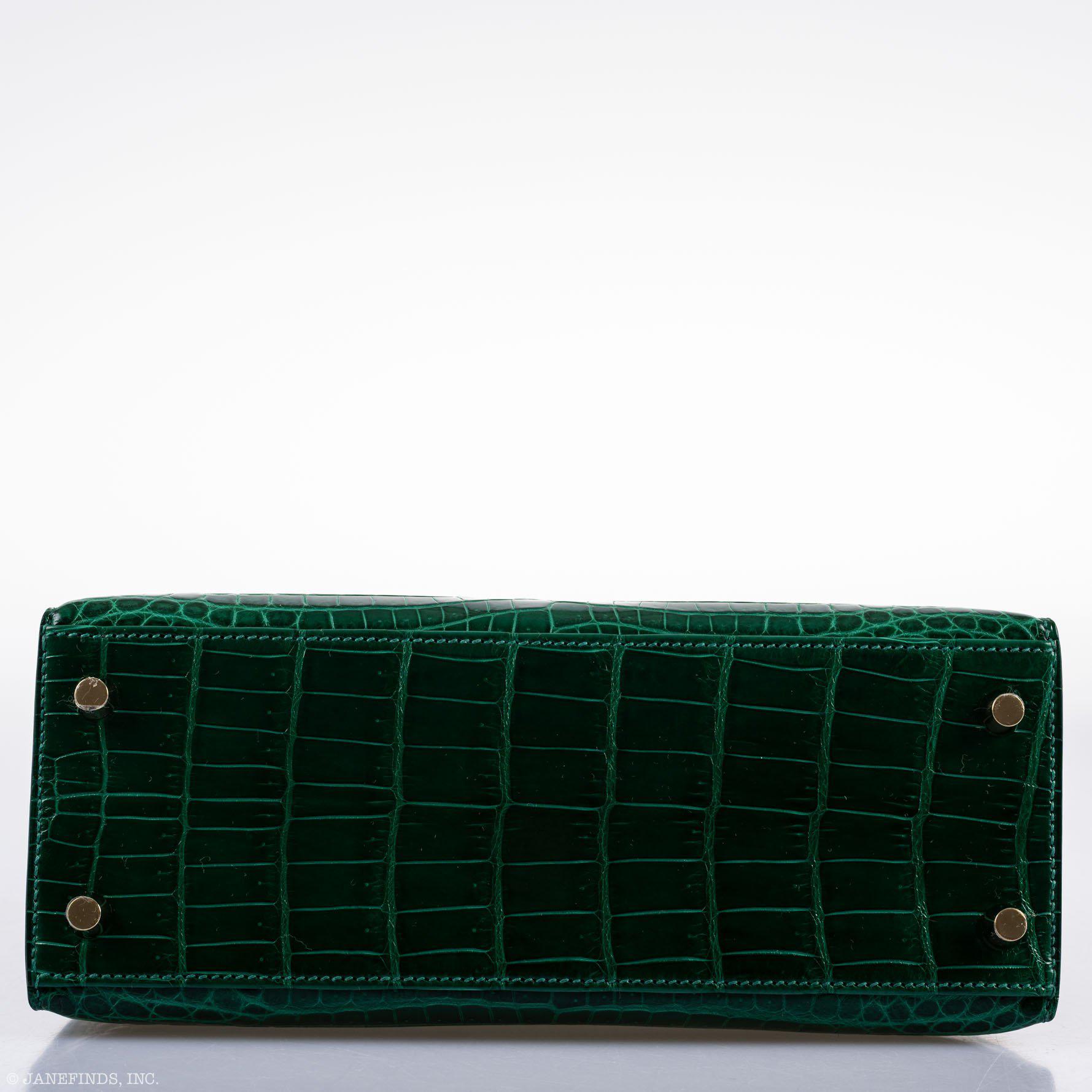 Hermes Kelly 25 HSS Sellier Emerald Nilo Crocodile & Cassis Brushed Gold Hardware - 2018, C