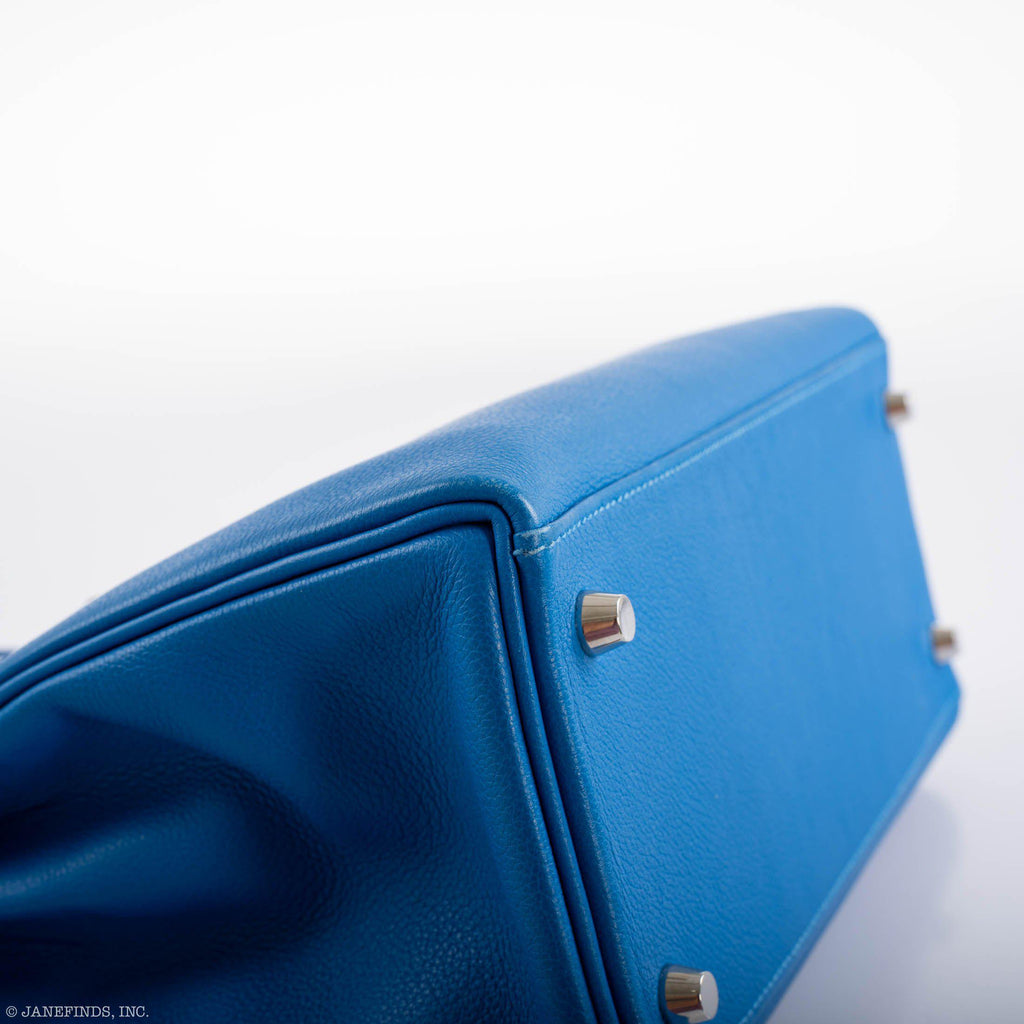 Hermes Kelly 28 Retourne Blue Hydra Evercolor leather Palladium Hardware - 2016, X