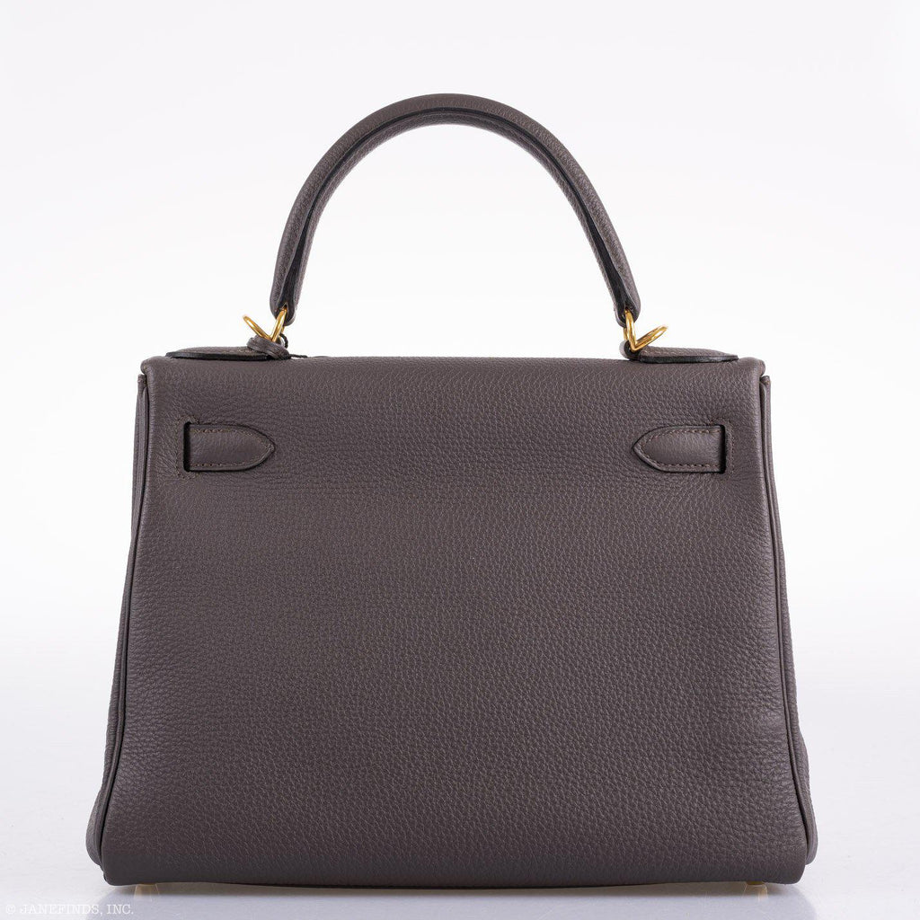 Hermes Kelly 28 Retourne Etain Togo Leather Gold Hardware