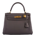 Hermes Kelly 28 Retourne Etain Togo Leather Gold Hardware