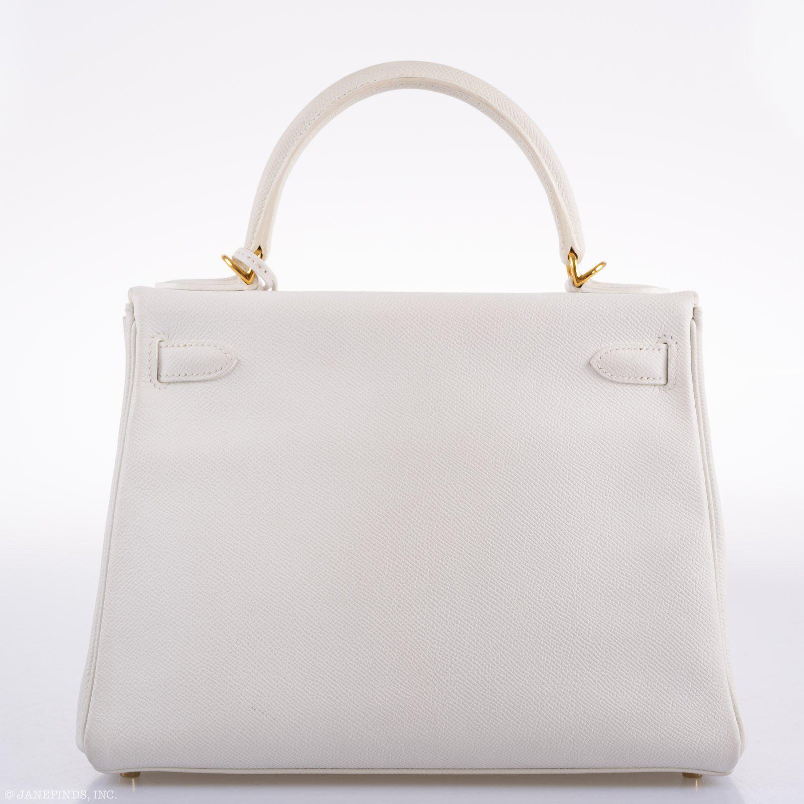 Hermes Kelly 28 Retourne White Epsom with Gold Hardware - 2010, N Square