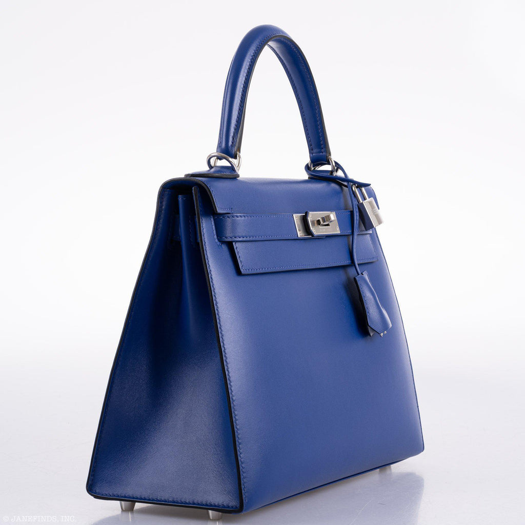 Hermes Kelly 28 Sellier Blue Electric Tadelakt leather Palladium Hardware - 2020, Y