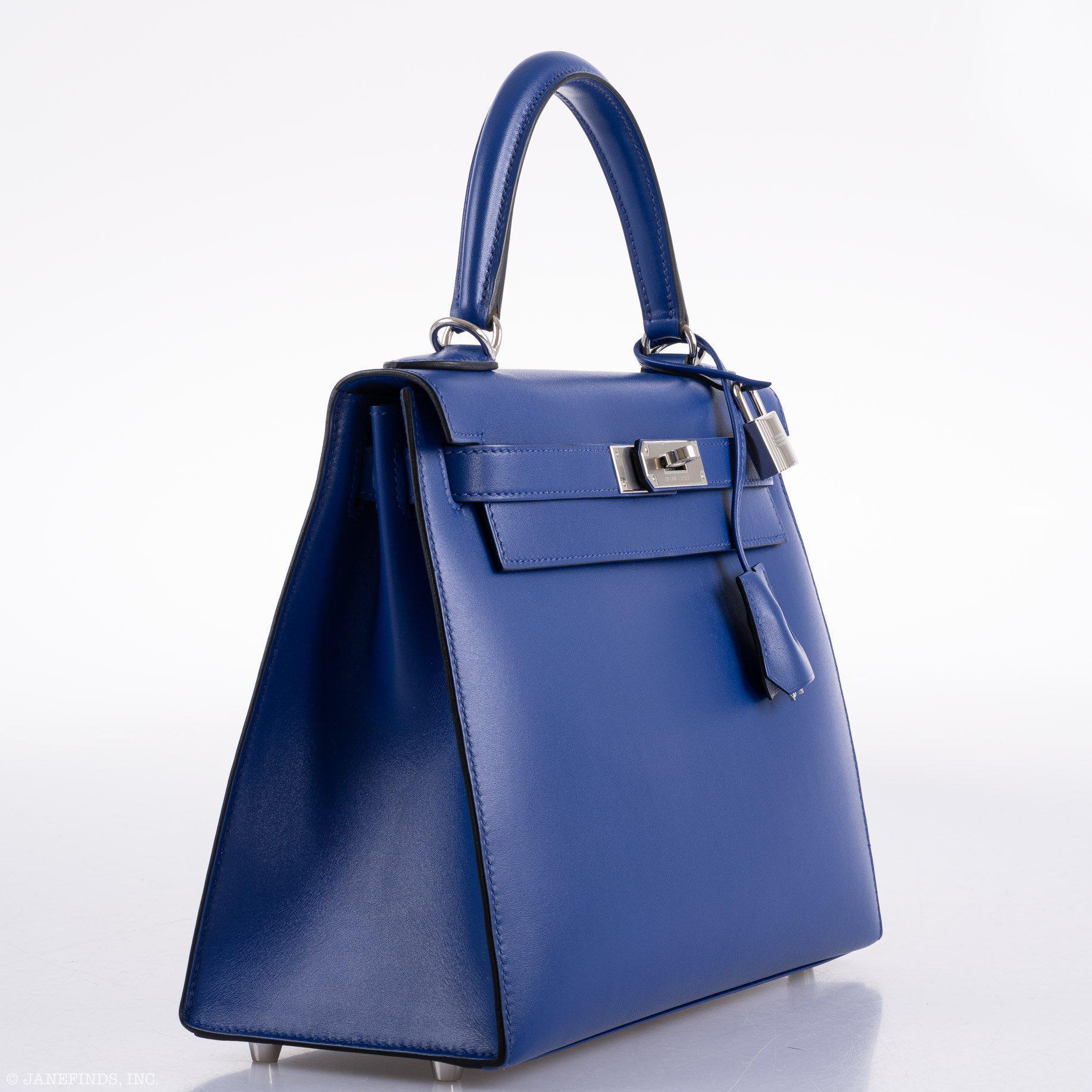 Hermes Kelly 28 Sellier Blue Electric Tadelakt leather Palladium Hardware - 2020, Y