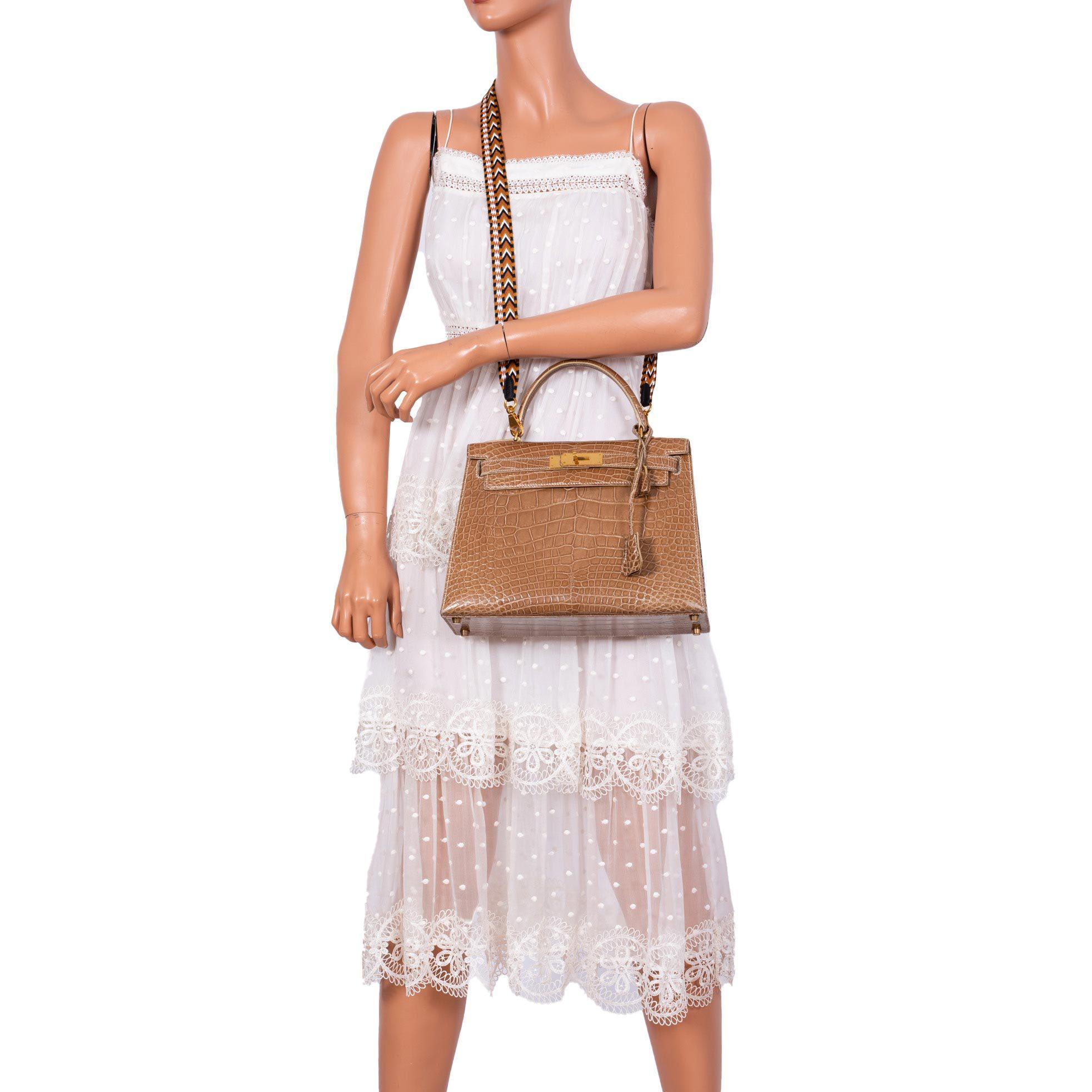 Hermes Kelly 28 Sellier Ficelle Alligator with Gold Hardware - 1994, X Circle