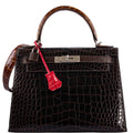 Hermes Kelly 28 Sellier Macassar, Ebene, Miel and Rose Extreme Alligator Palladium Hardware - 2021, Z