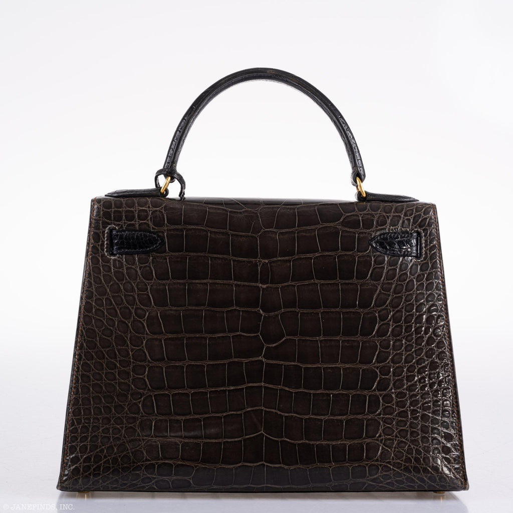 Hermes Kelly 28 Sellier Miel, Graphite & Black Alligator with Gold Hardware - 1995, Y Circle
