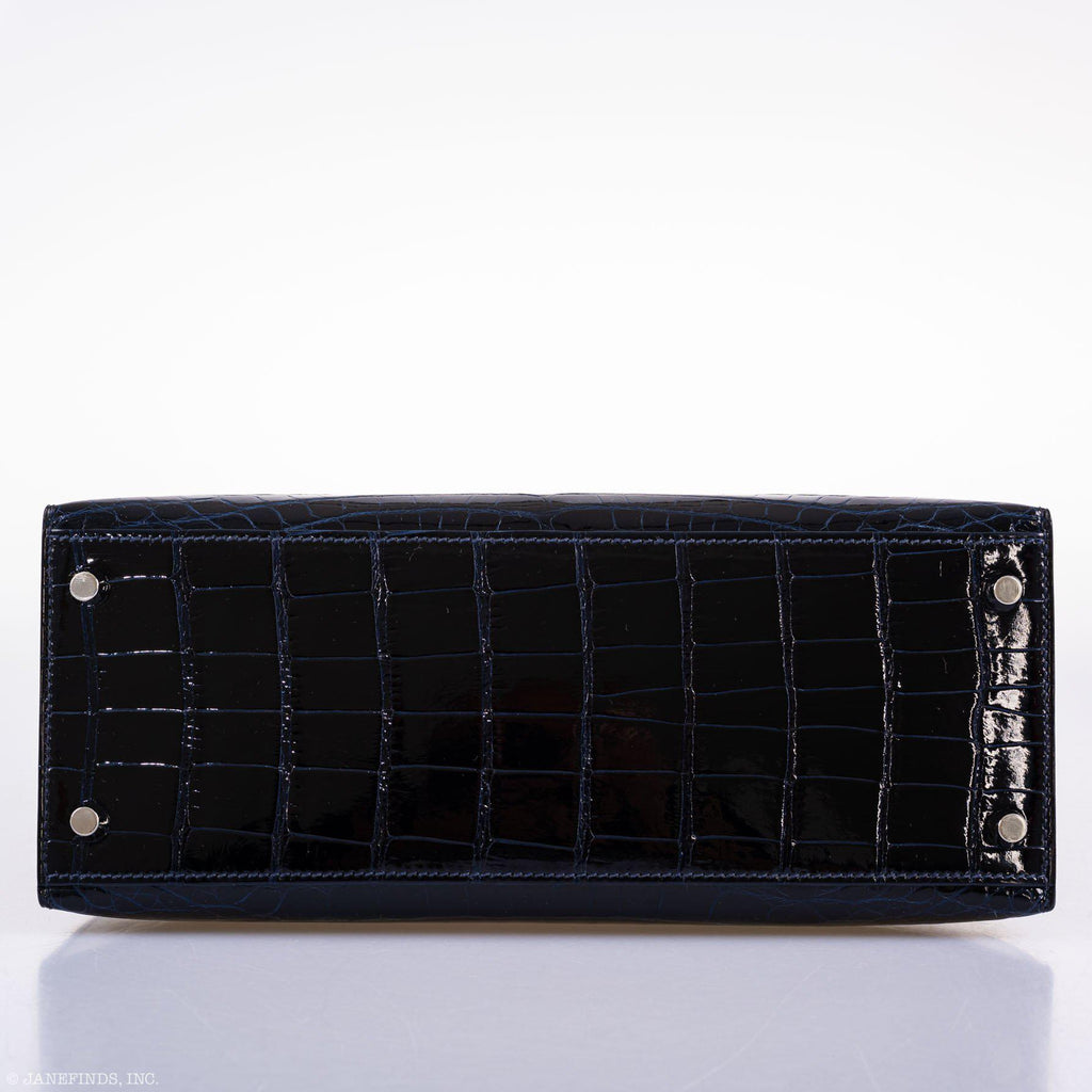 Hermes Kelly 28 Sellier Verso Blue Marine Nilo Crocodile & Rose Scheherazade Palladium Hardware - 2019, D