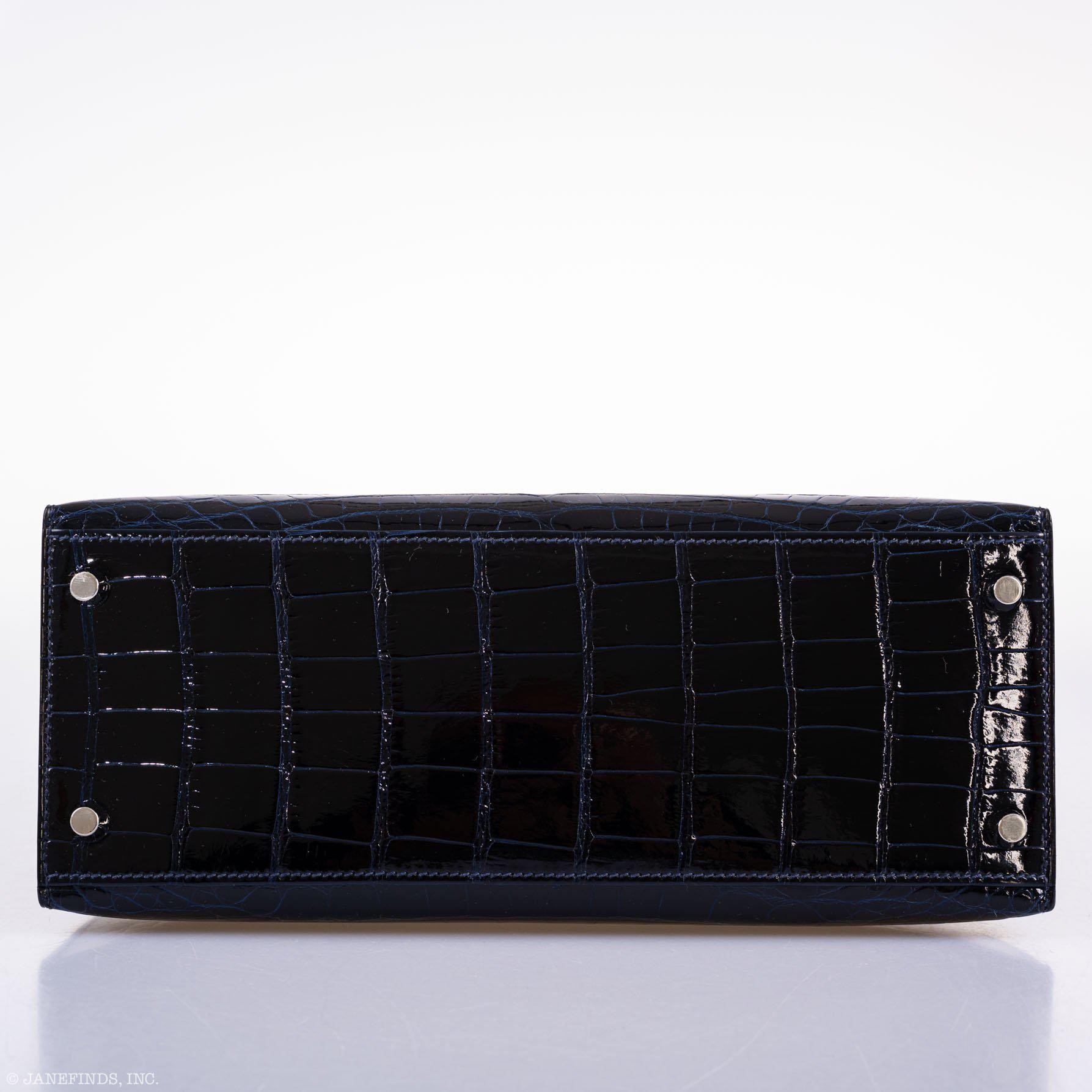 Hermes Kelly 28 Sellier Verso Blue Marine Nilo Crocodile & Rose Scheherazade Palladium Hardware - 2019, D