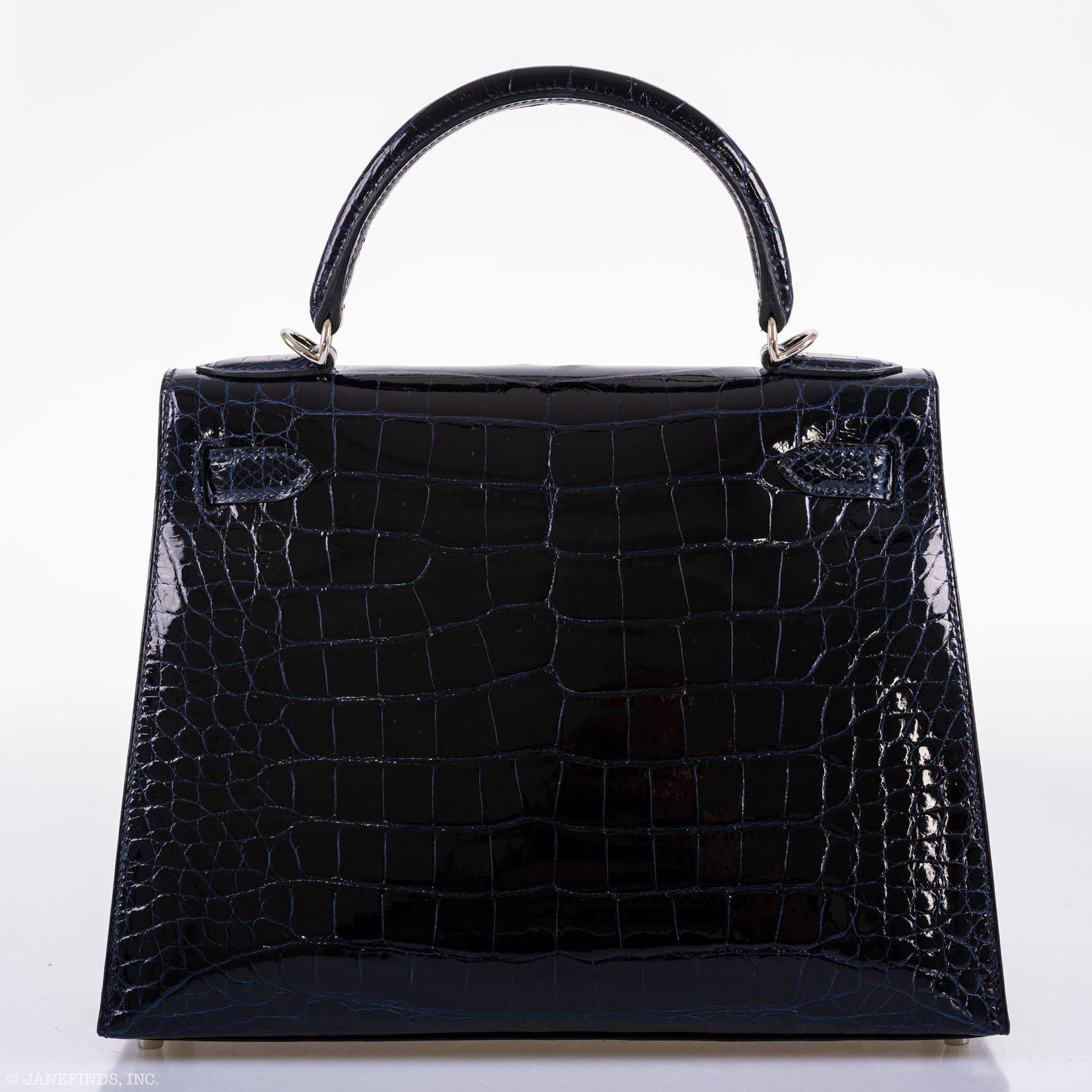 Hermes Kelly 28 Sellier Verso Blue Marine Nilo Crocodile & Rose Scheherazade Palladium Hardware - 2019, D
