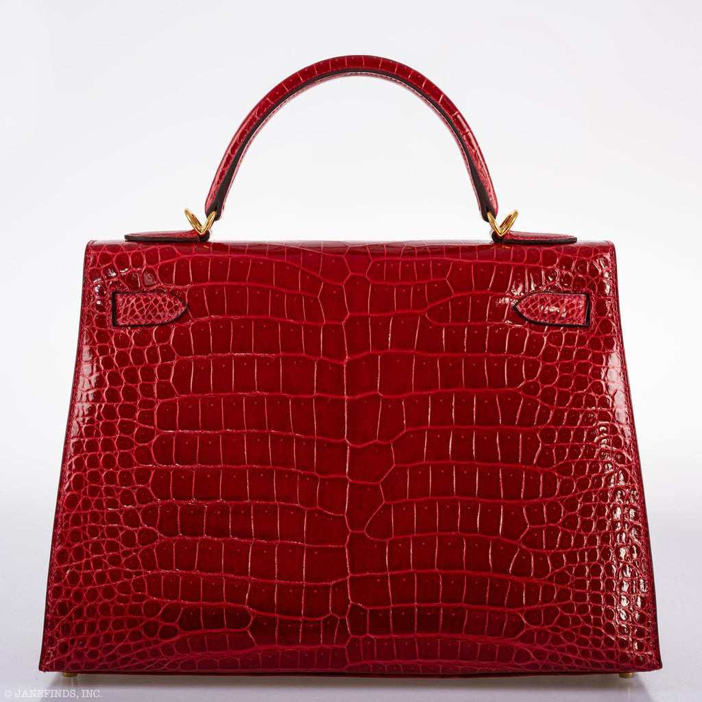 Hermes Kelly 32 Sellier Braise Porosus Crocodile Gold Hardware - 2020, Y