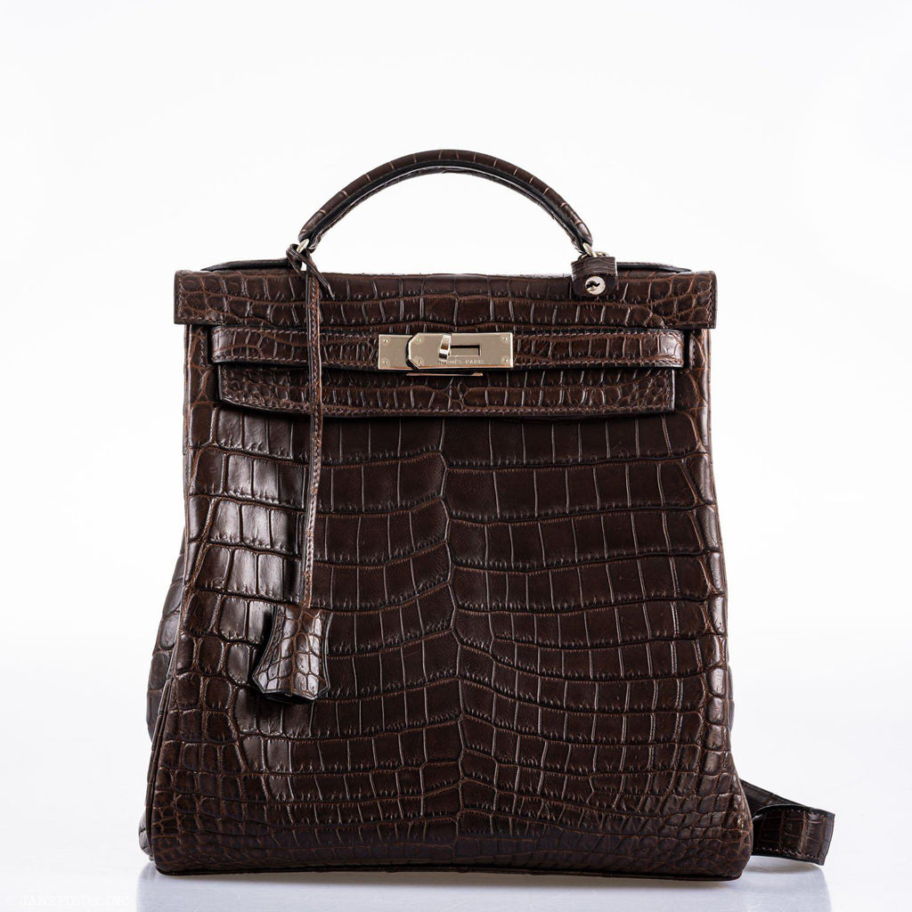 Hermes Kelly Ado 27 Matte Havane Nilo Crocodile with Palladium Hardware - 2001, E Square