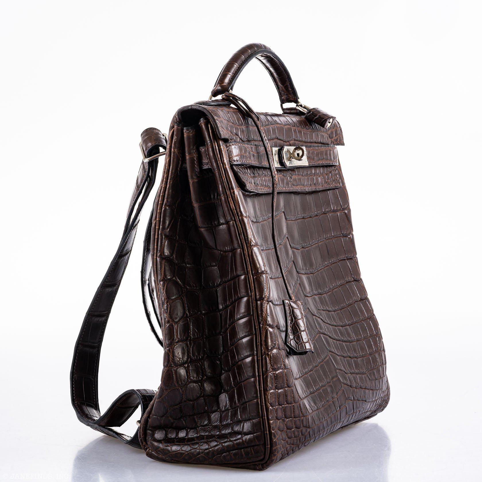 Hermes Kelly Ado 27 Matte Havane Nilo Crocodile with Palladium Hardware - 2001, E Square