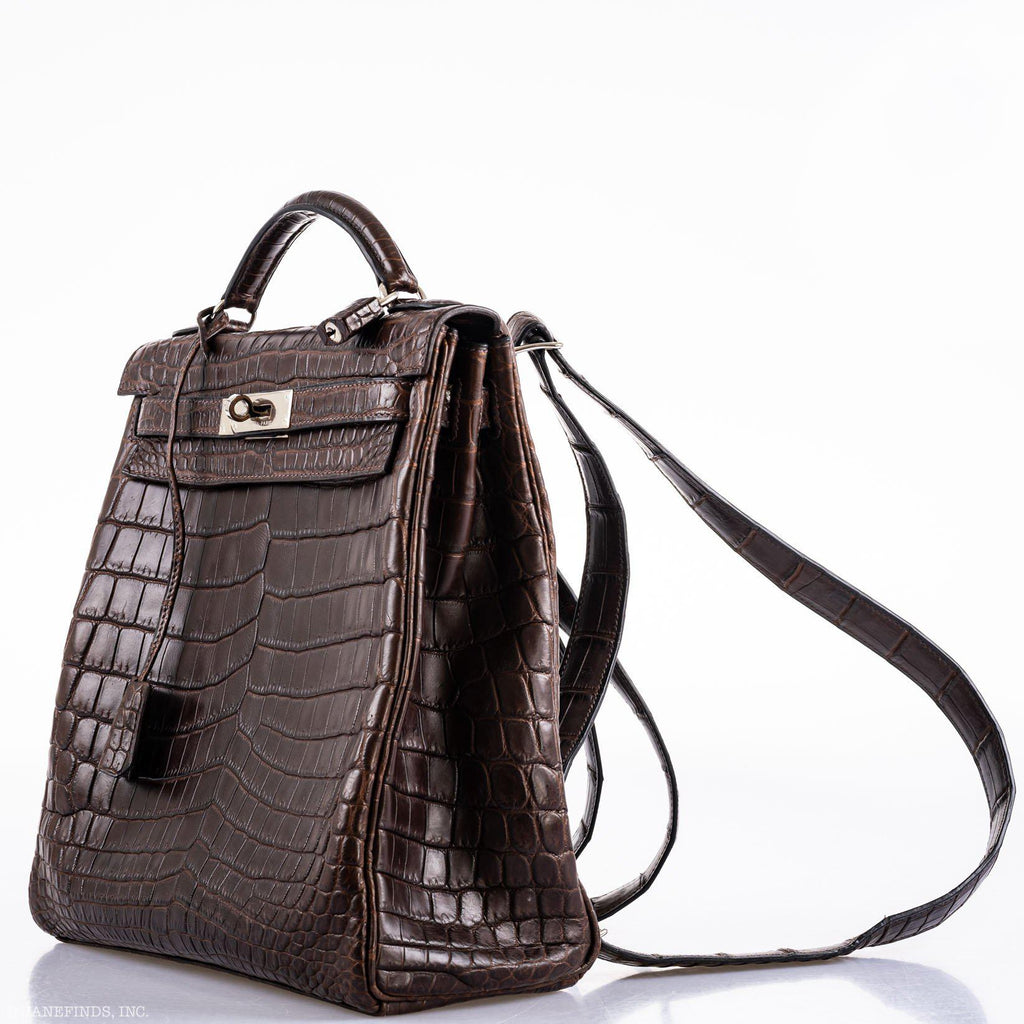 Hermes Kelly Ado 27 Matte Havane Nilo Crocodile with Palladium Hardware - 2001, E Square
