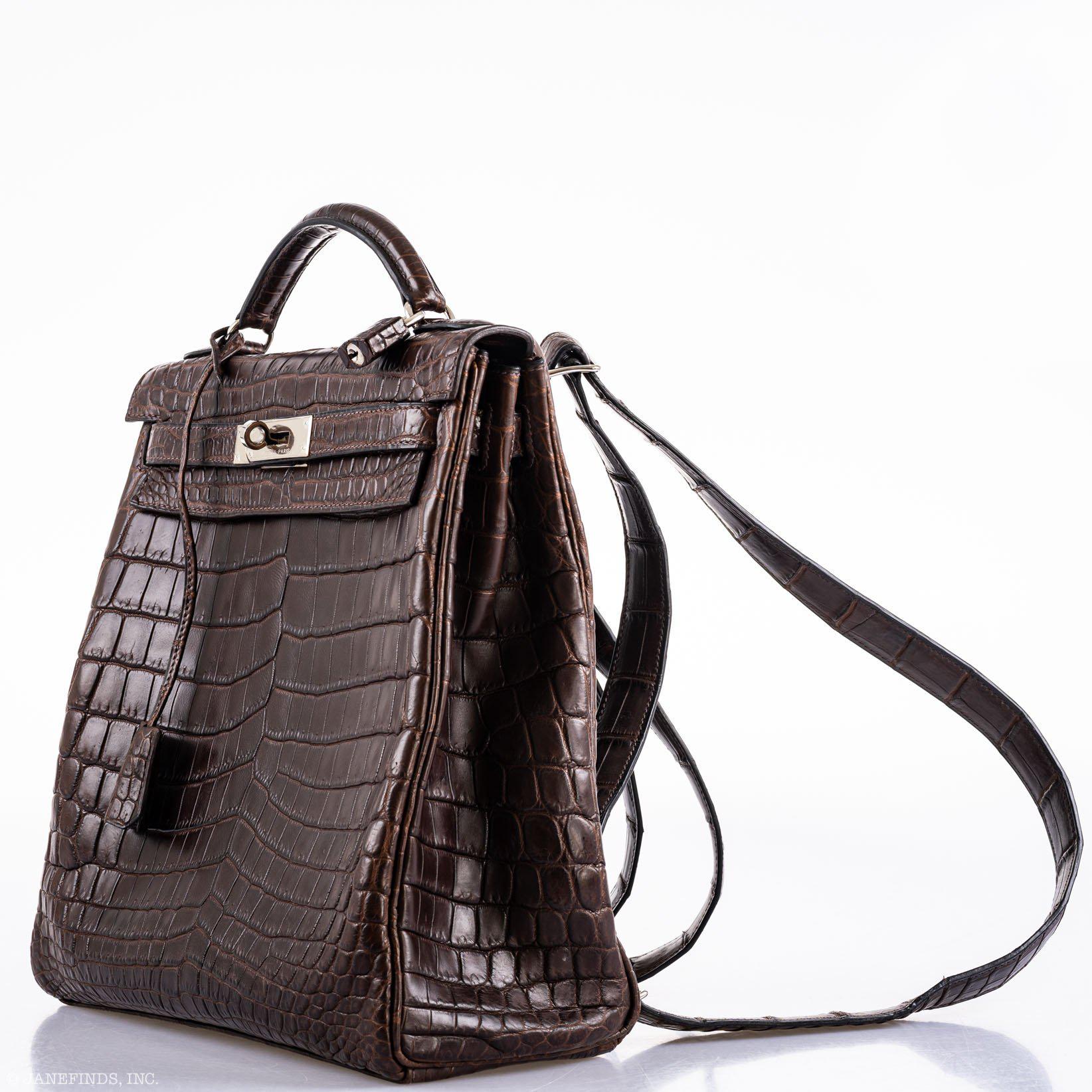 Hermes Kelly Ado 27 Matte Havane Nilo Crocodile with Palladium Hardware - 2001, E Square