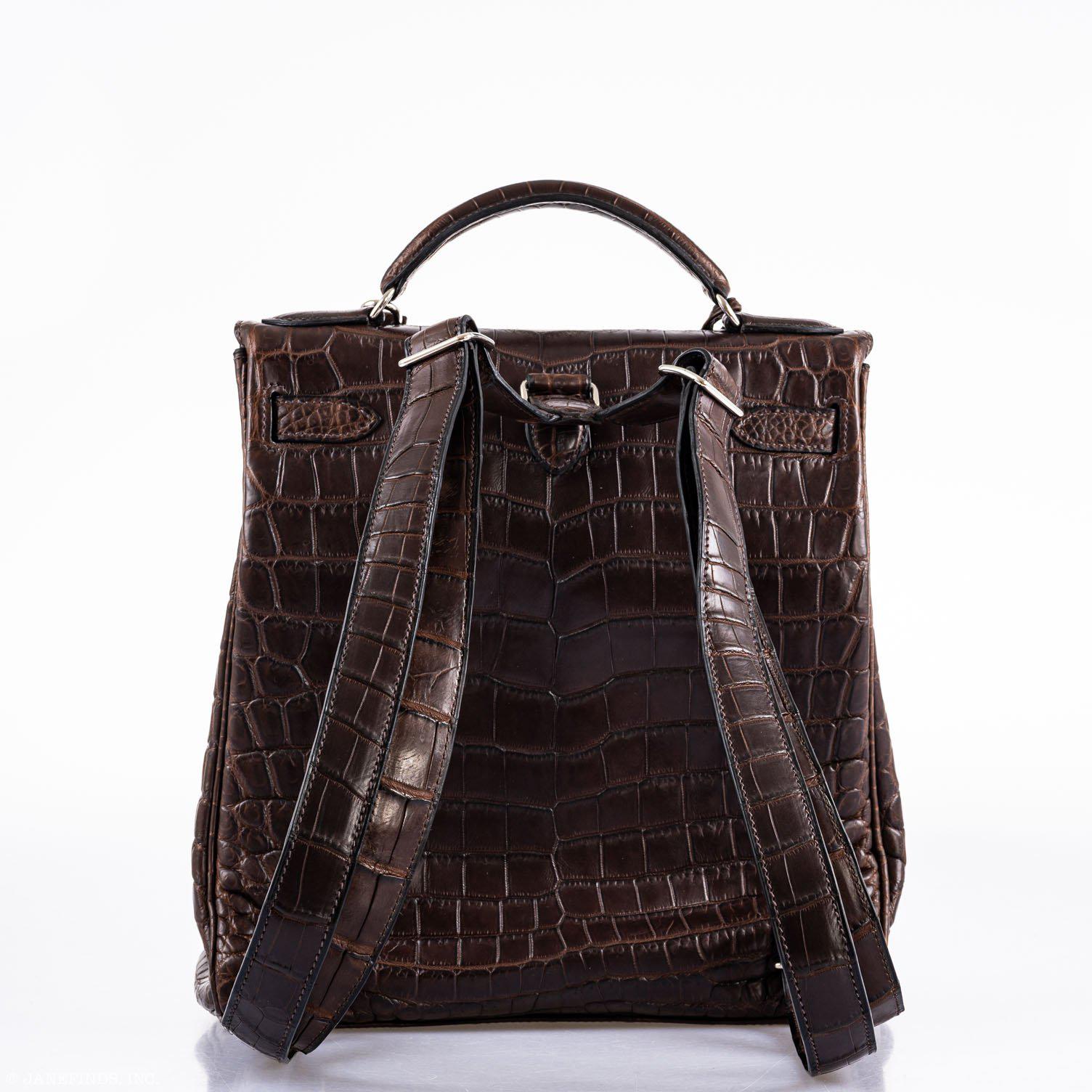 Hermes Kelly Ado 27 Matte Havane Nilo Crocodile with Palladium Hardware - 2001, E Square