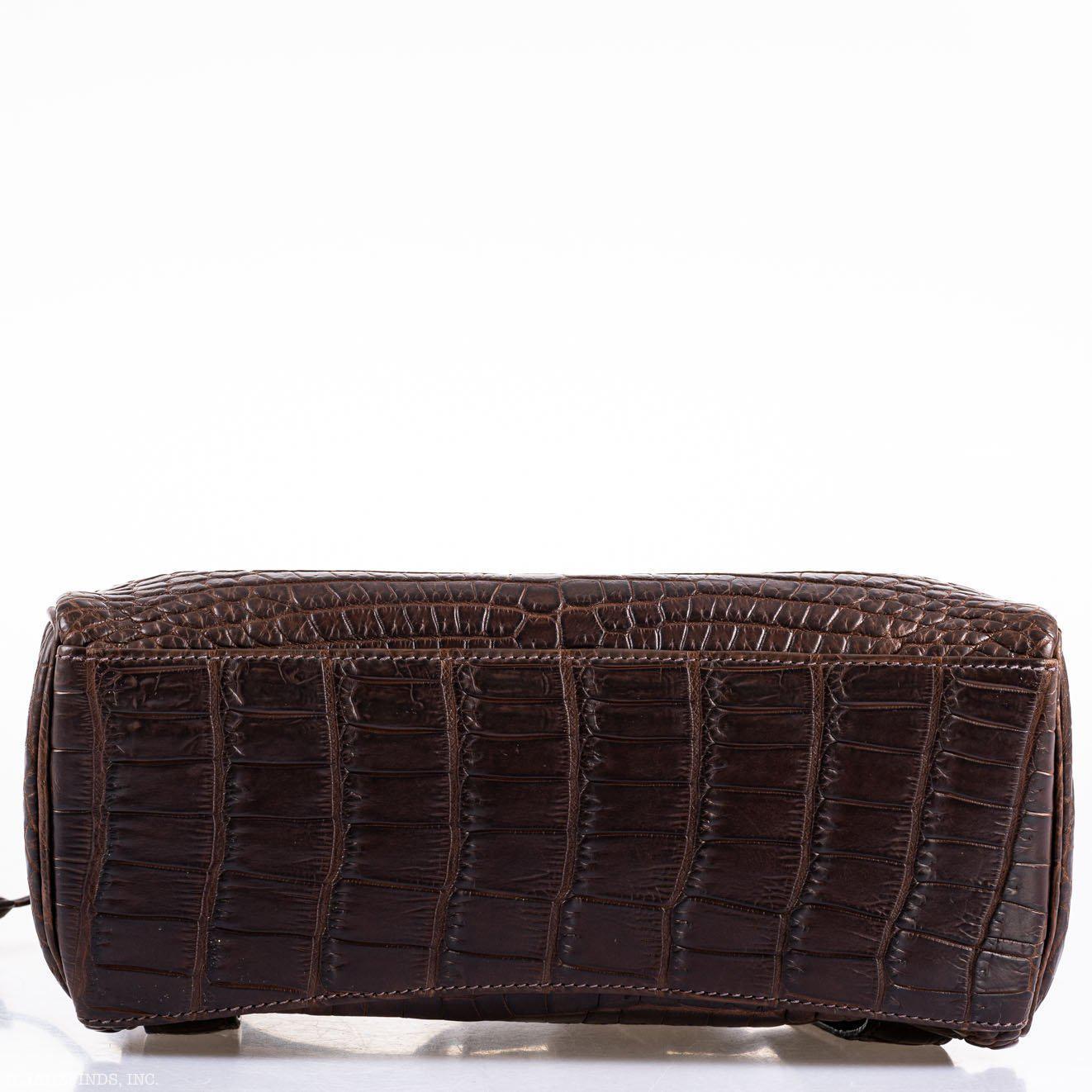Hermes Kelly Ado 27 Matte Havane Nilo Crocodile with Palladium Hardware - 2001, E Square