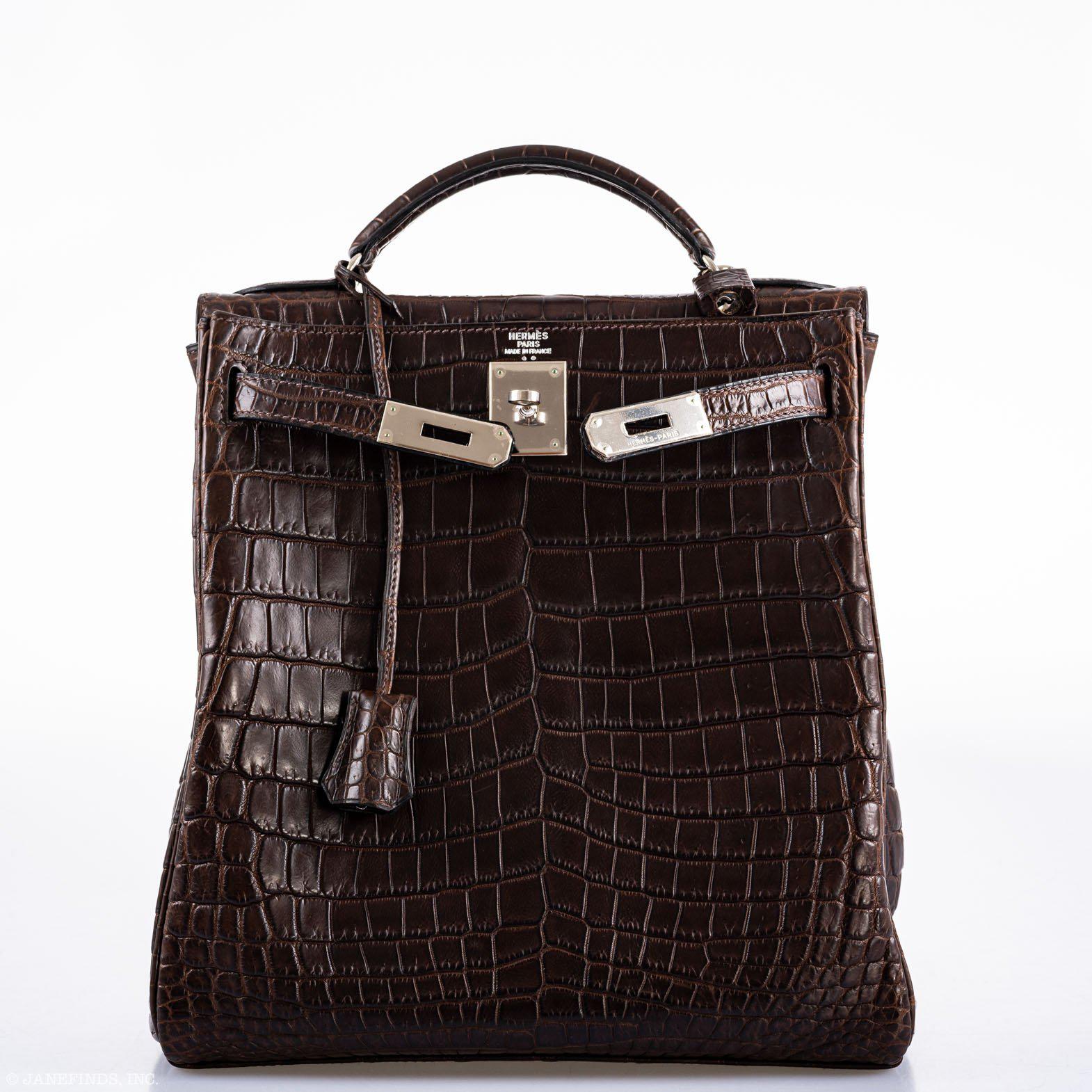 Hermes Kelly Ado 27 Matte Havane Nilo Crocodile with Palladium Hardware - 2001, E Square