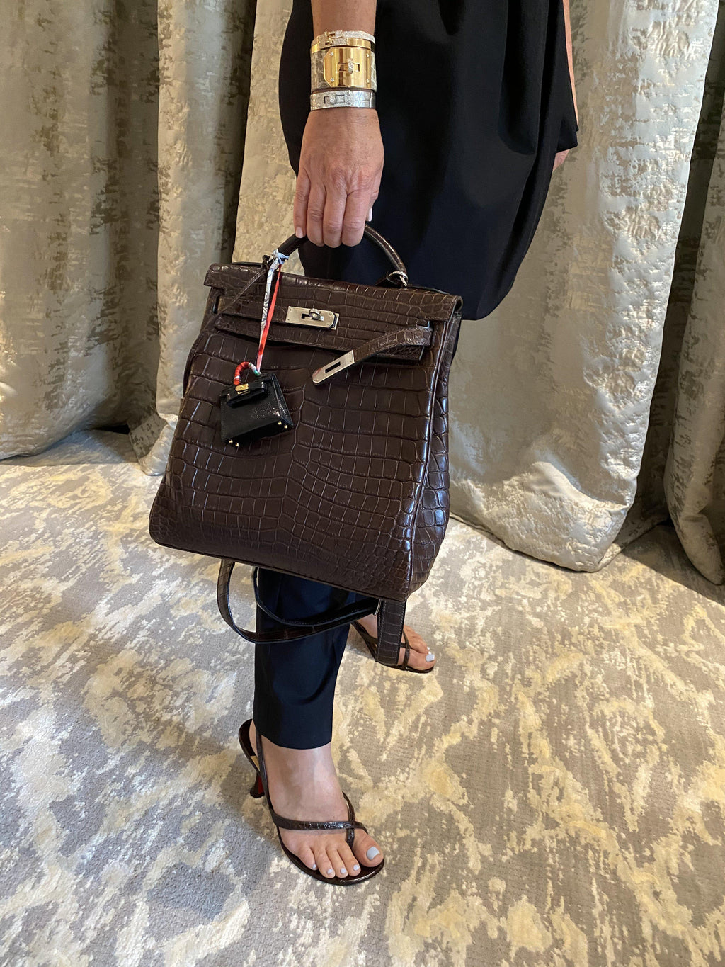 Hermes Kelly Ado 27 Matte Havane Nilo Crocodile with Palladium Hardware - 2001, E Square