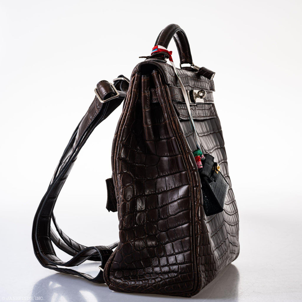 Hermes Kelly Ado 27 Matte Havane Nilo Crocodile with Palladium Hardware - 2001, E Square