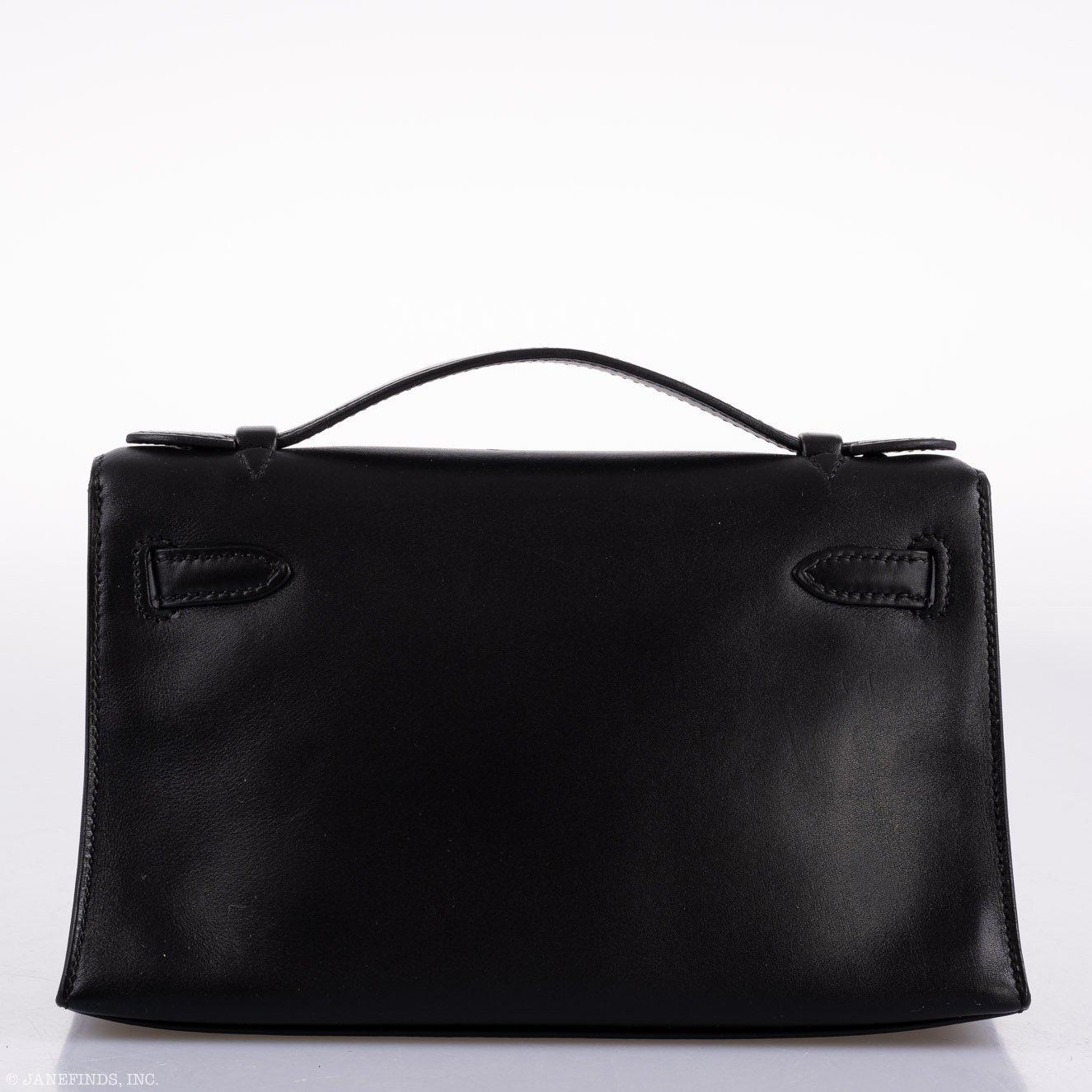 Hermes Kelly Mini Pochette Black Swift with Palladium Hardware - 2004, H Square