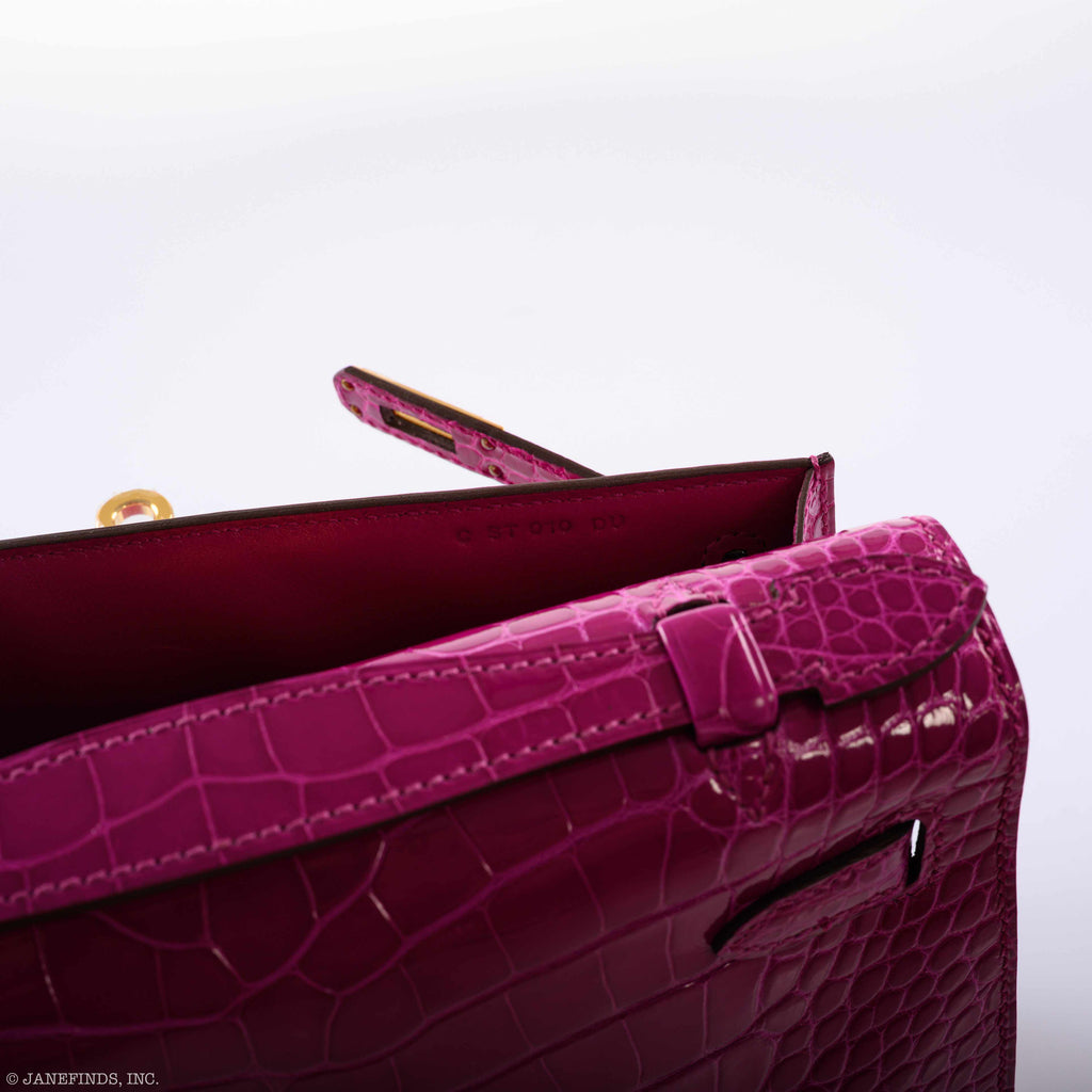 Hermes Kelly Mini Pochette Rose Scheherazade Shiny Alligator Gold Hardware - 2019, D