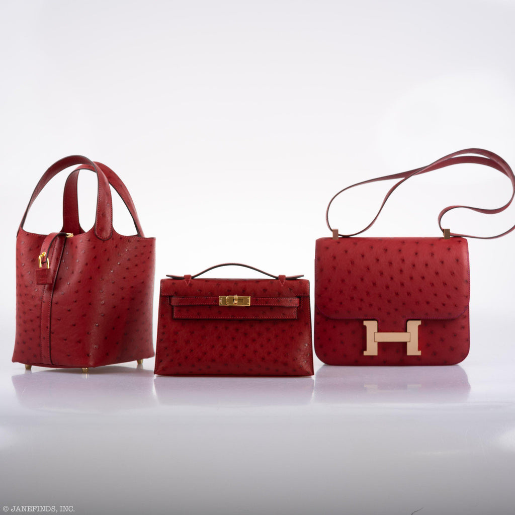 Hermes Kelly Mini Pochette Rouge Vif Ostrich Gold Hardware - 2017, A